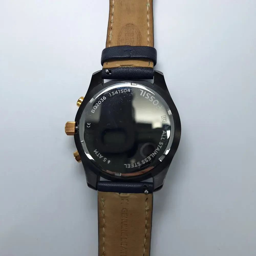 Fossil Blue Watch Men's Blue Dial Leather Chronograph BQ2036 - Needs New Battery